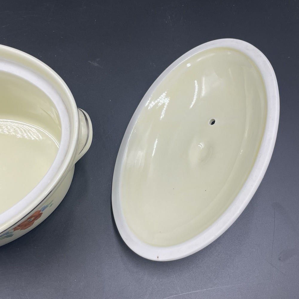 Hall Orange Poppy Casserole wLid‎ Oval Platinum Trim Orange Blue Green - Picture 5 of 11